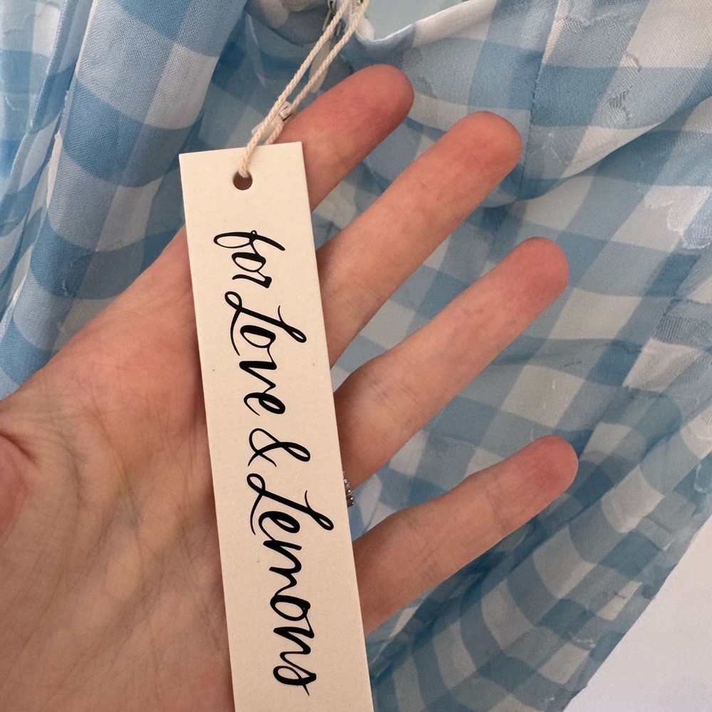 NWT For Love and Lemons Claudette Gingham Midi Dress in Light Blue + White - Picture 12 of 15
